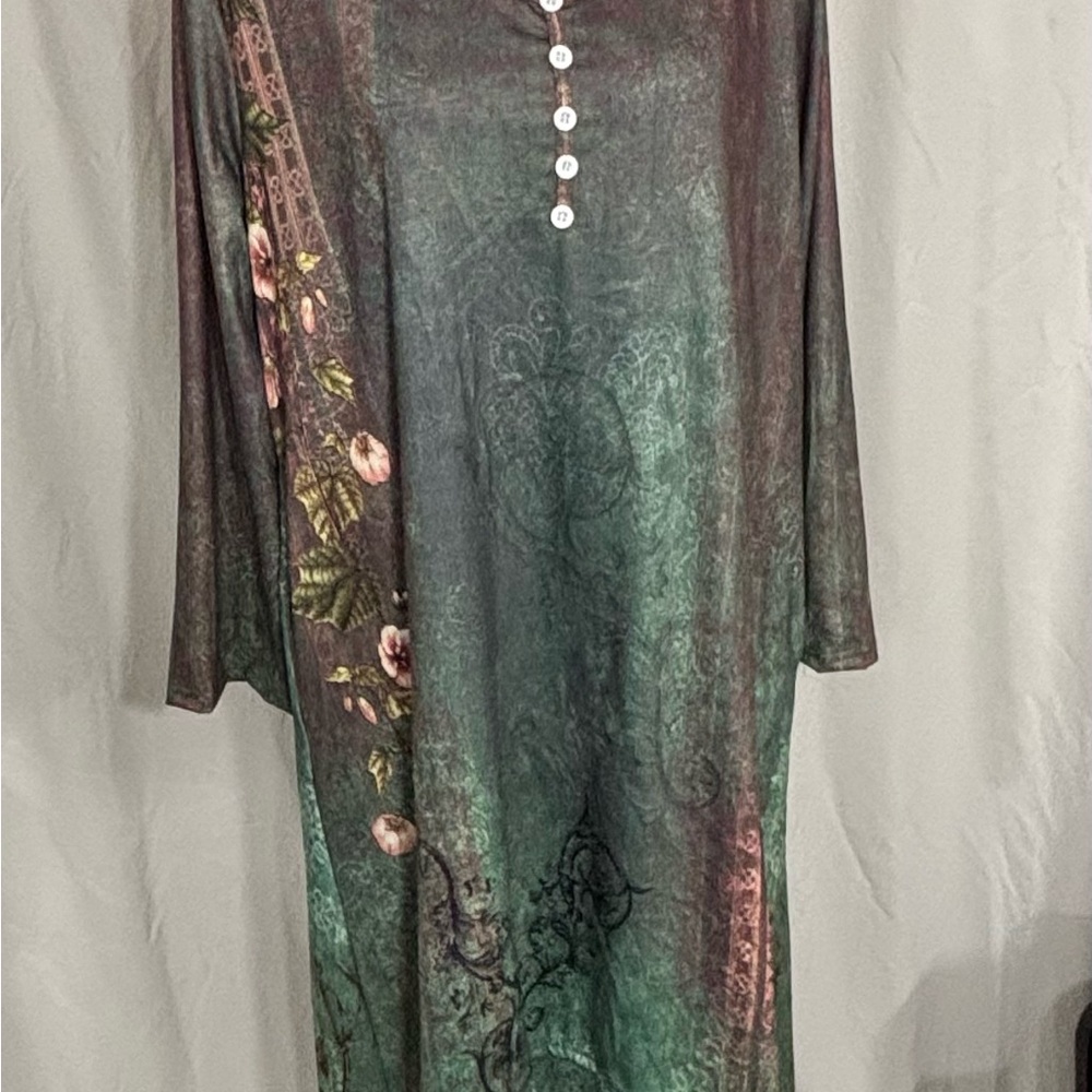 Boho Green Floral Midi Dress. Sz 2X. NWOT. Great Condition. Beautiful! - Picture 2 of 11